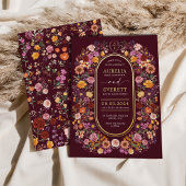 Lavish Burgundy Wildblumen Monogram Wappen Wedding Folieneinladung