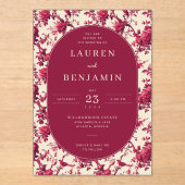 Lavish Crimson Blooms Wedding Acryleinladungen (Vorderseite)
