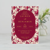 Lavish Crimson Blooms Wedding Folieneinladung (Stehend vorne)