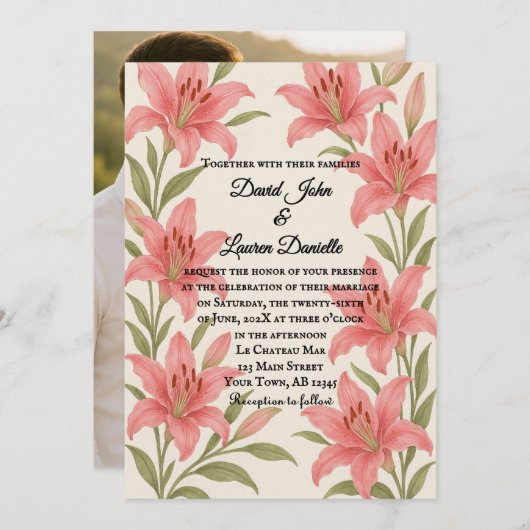 Lavish Lily Foto Hochzeit Einladung (Vorne/Hinten)