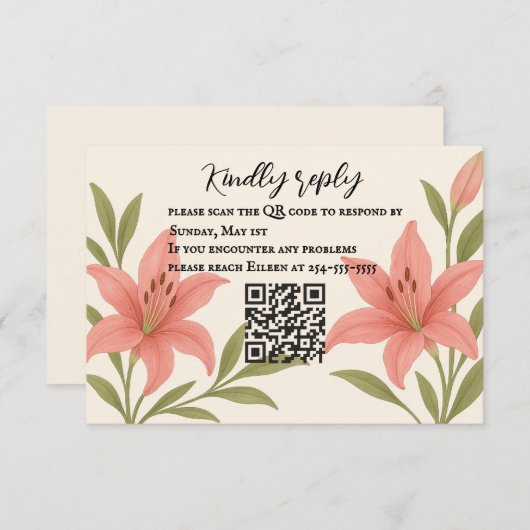 Lavish Lily QR Code RSVP Karte (Vorne/Hinten)
