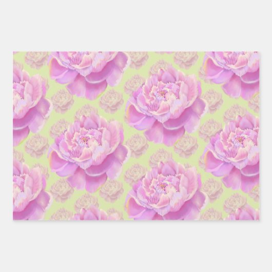 Lavish Peony auf hellgrün Geschenkpapier Set (Vorderseite)