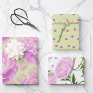 Lavish Peony auf hellgrün Geschenkpapier Set