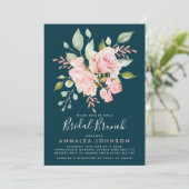 Lavish Pink & Aquamarine Rose Bridal Brunch Einladung (Stehend Vorderseite)