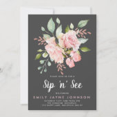 Lavish Pink Roses & Glitzer Sip und Siehe Einladung (Vorderseite)