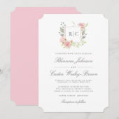 Lavish Pink Roses Monogram Frame Wedding Einladung (Vorne/Hinten)
