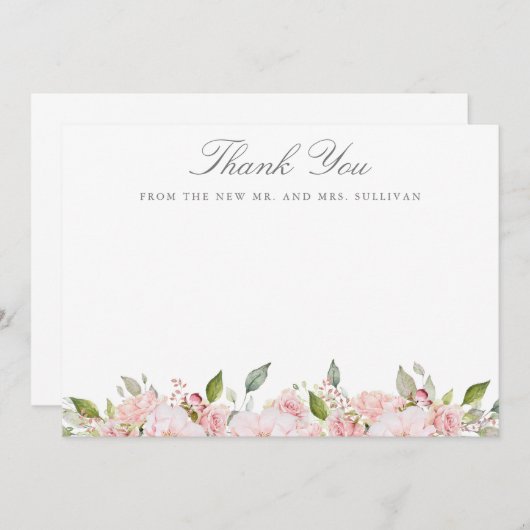 Lavish Pink Roses Wedding Vielen Dank Flat Card Dankeskarte (Vorne/Hinten)