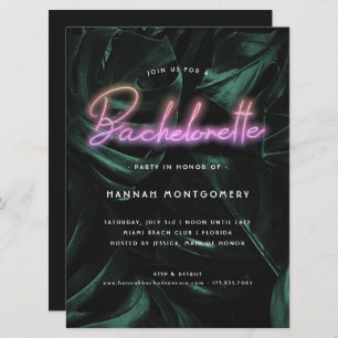 Lavish Tropical Palms Neon Lights Bachelorette Einladung