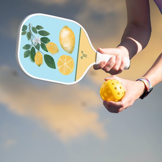 Lavish Yellow Lemon and Blue Sky Monogram Pickleball Schläger