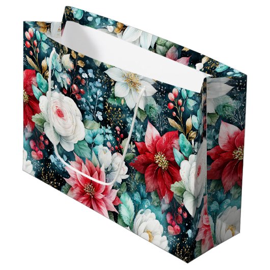 Lavishishy Colored Christmas Floral Große Geschenktüte (Vorderseite Schrägansicht)