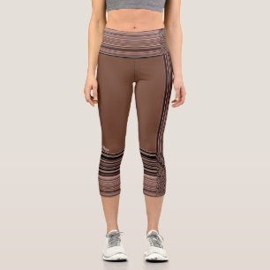 LavishyOn Monogram Brown Taupe PinstripeStonewash Capri Leggings