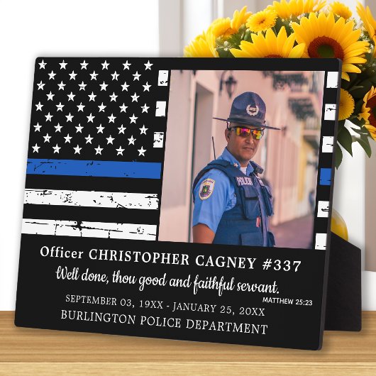 Law Enforcement Thin Blue Line Police Memorial Fotoplatte