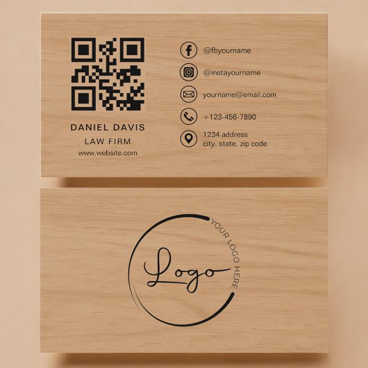 Law Firm Wood Professional QR Code Visitenkarte
