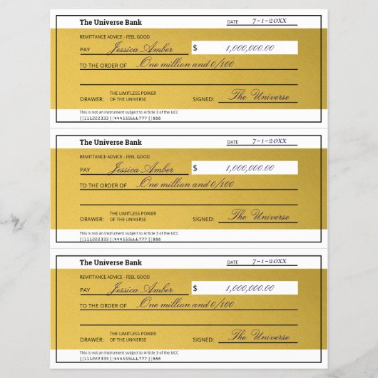 Law of Attraction 3 Blank Printable Gold Checks Flyer (Vorne)