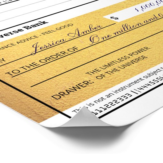 Law of Attraction Blank Printable Gold Check  Poster (Ecke)