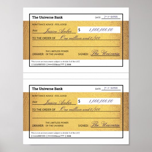 Law of Attraction Blank Printable Gold Check  Poster (Vorne)