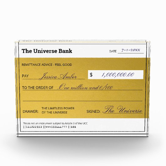 Law of Attraction Elegant Gold Abundance Check Fotoblock (Vorderseite)