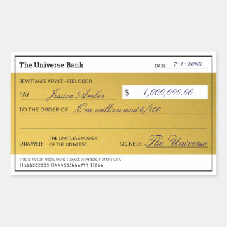 Law of Attraction Elegant Gold Abundance Check Rechteckiger Aufkleber