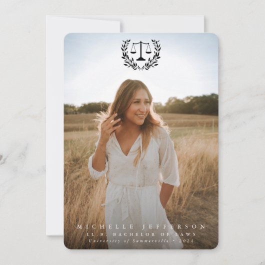 Law School Black Overlay 2 Foto Abschluss Ankündigung (Vorderseite)