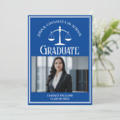 Law School Foto Custom Blue White Abschluss Ankündigung (Stehend Vorderseite)