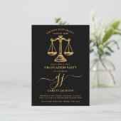 Law School Gold Script Photo Black Graduation  Einladung (Stehend Vorderseite)