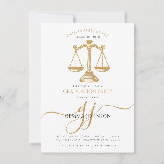 Law School Gold Script Photo Graduation Party Einladung (Vorderseite)