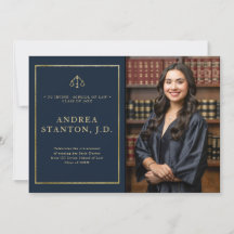 Law School Graduation Gold Frame Photo Modern Navy