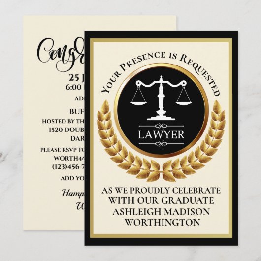 Law School Graduation Invitation Einladung (Vorne/Hinten)