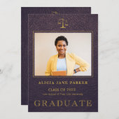 Law school graduation purple gold foto ankündigung (Vorne/Hinten)