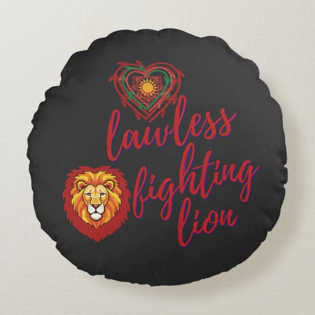 Lawless fighting lion rundes kissen (Vorderseite)