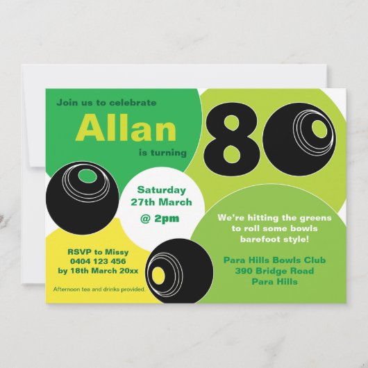 Lawn Bowls Barefoot Bowling Birthday Einladung (Vorderseite)