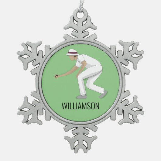 Lawn Bowls Schneeflocken Zinn-Ornament (Vorderseite)