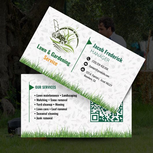 Lawn Care & Landscaping Business Card – Green & Wh Visitenkarte