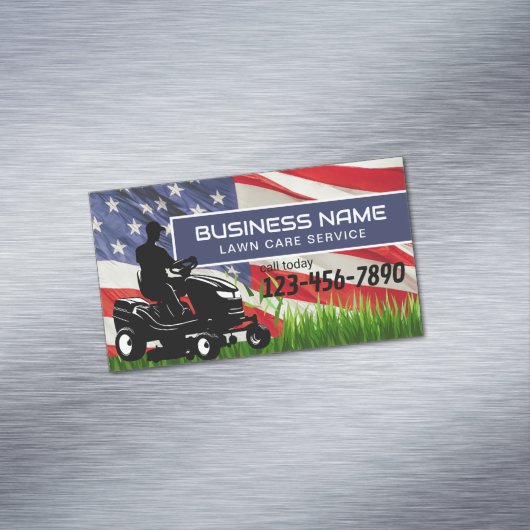 Lawn Care & Landscaping Riding Mower USA Flag Magnetische Visitenkarte (Beispiel)