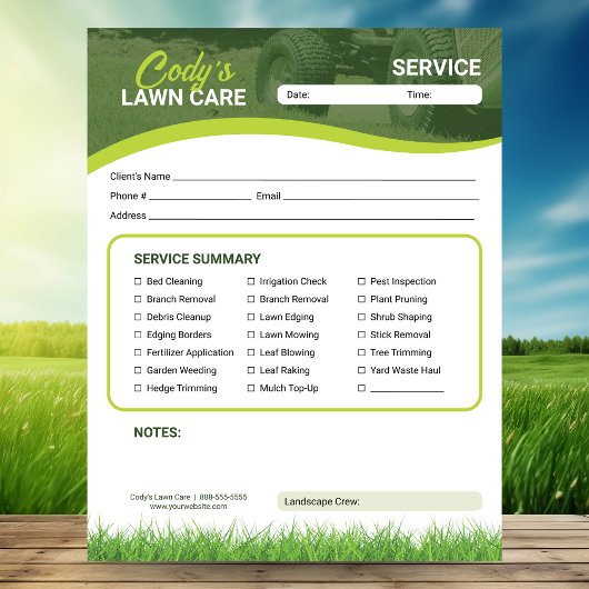 Lawn Care Landscaping Service Maintenance Form Notizblock