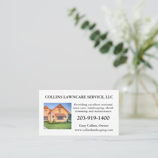 Lawn Care Landscaping Services Foto Business Card Visitenkarte (Stehend Vorderseite)
