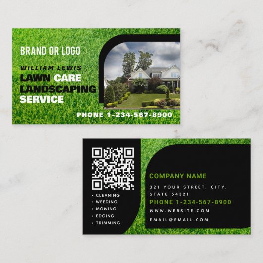 Lawn Care Photo Landscaping Mowing QR Code Visitenkarte (Vorne/Hinten)