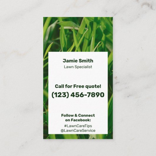 Lawn Care Service Green White Call Today Visitenkarte (Rückseite)