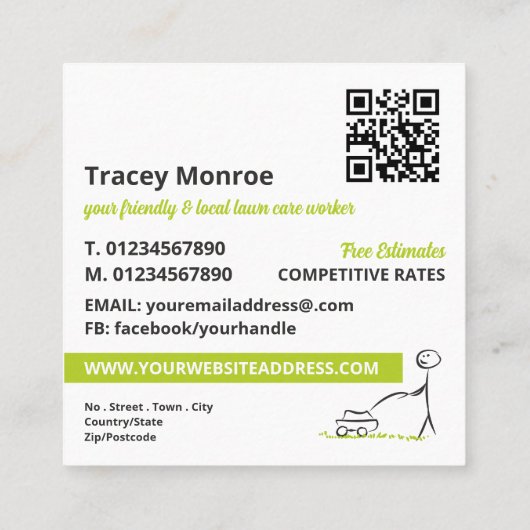 Lawn Care Worker, Lawn Care Services Quadratische Visitenkarte (Rückseite)