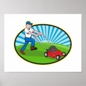 Lawn Mower Man Gardener Cartoon Poster (Vorne)