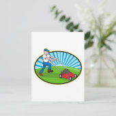 Lawn Mower Man Gardener Cartoon Postkarte (Stehend Vorderseite)