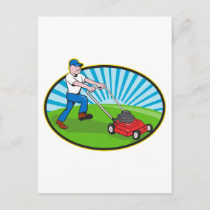 Lawn Mower Man Gardener Cartoon Postkarte
