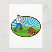 Lawn Mower Man Gardener Cartoon Postkarte (Vorderseite)