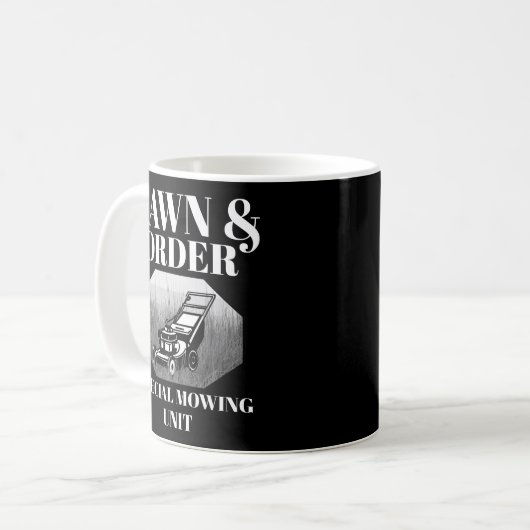 Lawn & Order Special Mowing Unit Funny Dad Joke Kaffeetasse (Vorderseite Links)