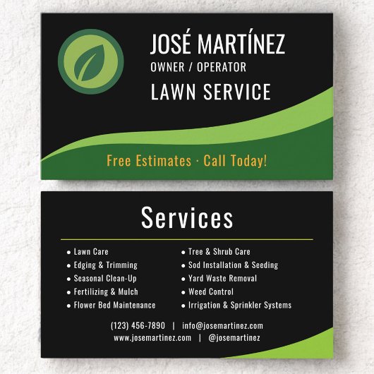 Lawn Service Landscaping Mowing Black Green  Visitenkarte