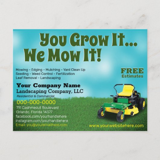 Lawncare Landscaping Grass Cutting Flyer Postcard Postkarte (Vorderseite)