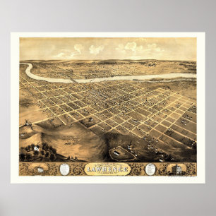Lawrence, KS panoramische Karte - 1869 Poster