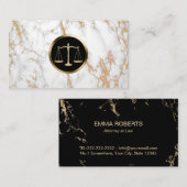 Lawyer Attorney Gold Scale Logo Trendy Marble Visitenkarte (Vorne/Hinten)