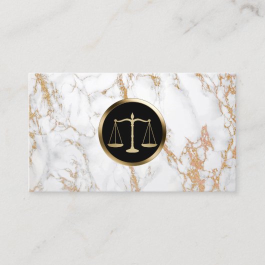 Lawyer Attorney Gold Scale Logo Trendy Marble Visitenkarte (Vorderseite)