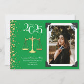 Lawyer Law School Gold Graduation Green Einladung (Vorderseite)